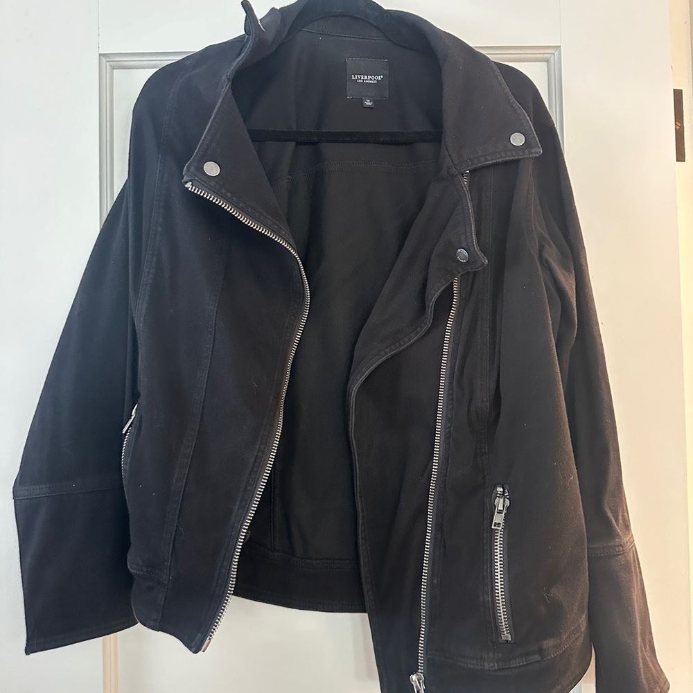 Spring Black Moto Style Fabric Jacket